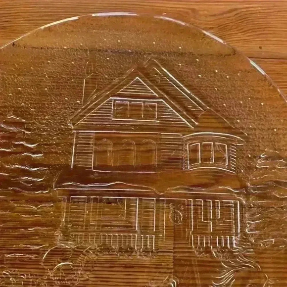 Libby Christmas Winter Sleigh Ride Scene Serving Platter/Clear Glass - Picture 2 of 8